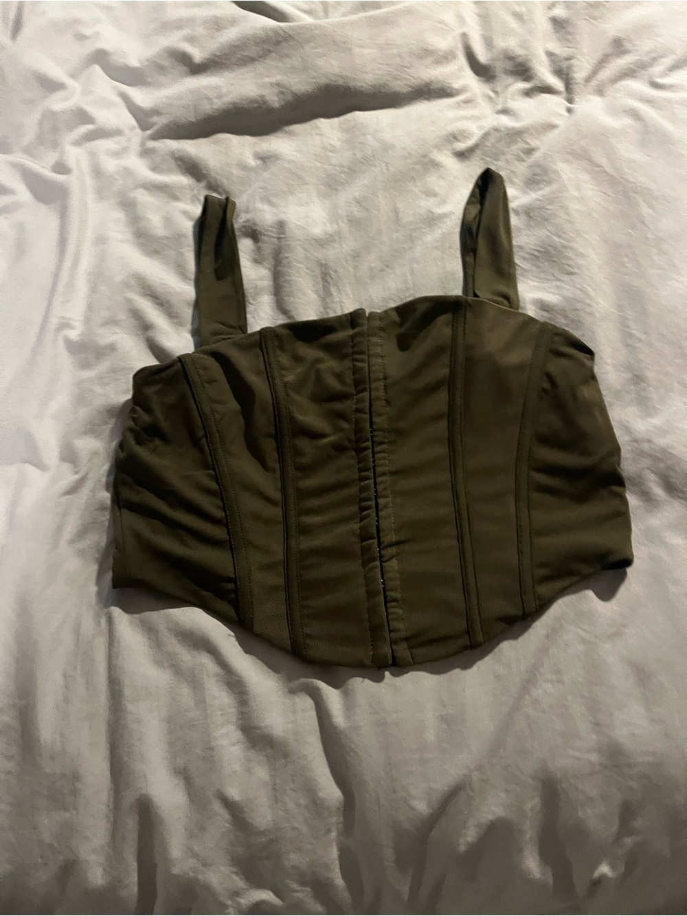 Willow Olive Green Structured Bustier Crop Top with Straps